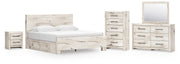 Lawroy King Panel Bed with Storage, Dresser, Mirror, Chest and Nightstand in Light Natural - PKG020190
