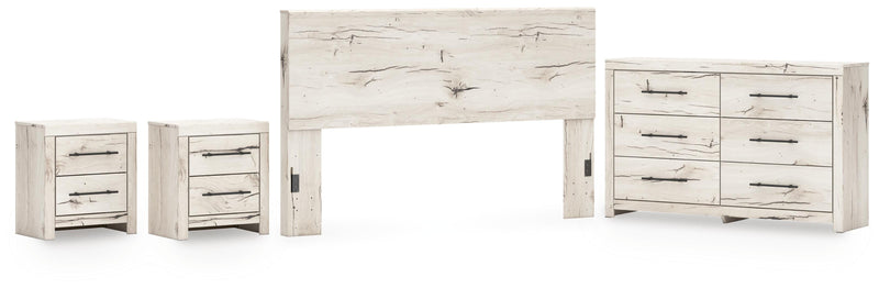 Lawroy King Panel Headboard, Dresser, Mirror and 2 Nightstands in Light Natural - PKG020519