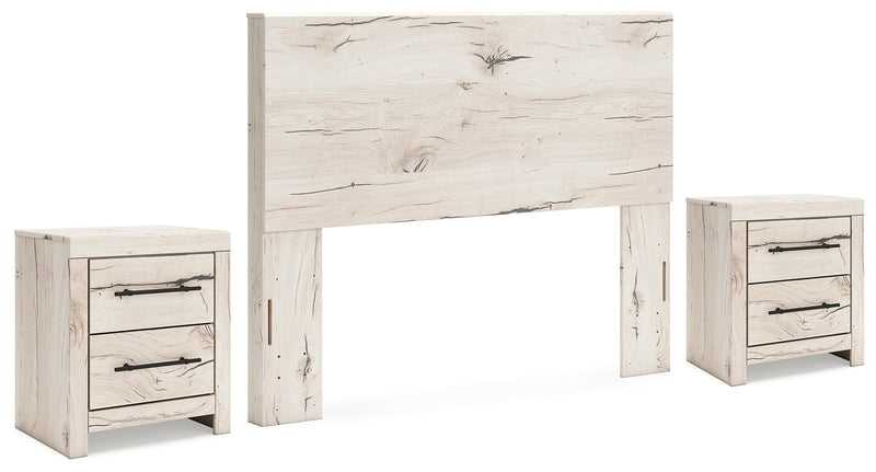 Lawroy King Panel Headboard with 2 Nightstands in Light Natural - PKG020520