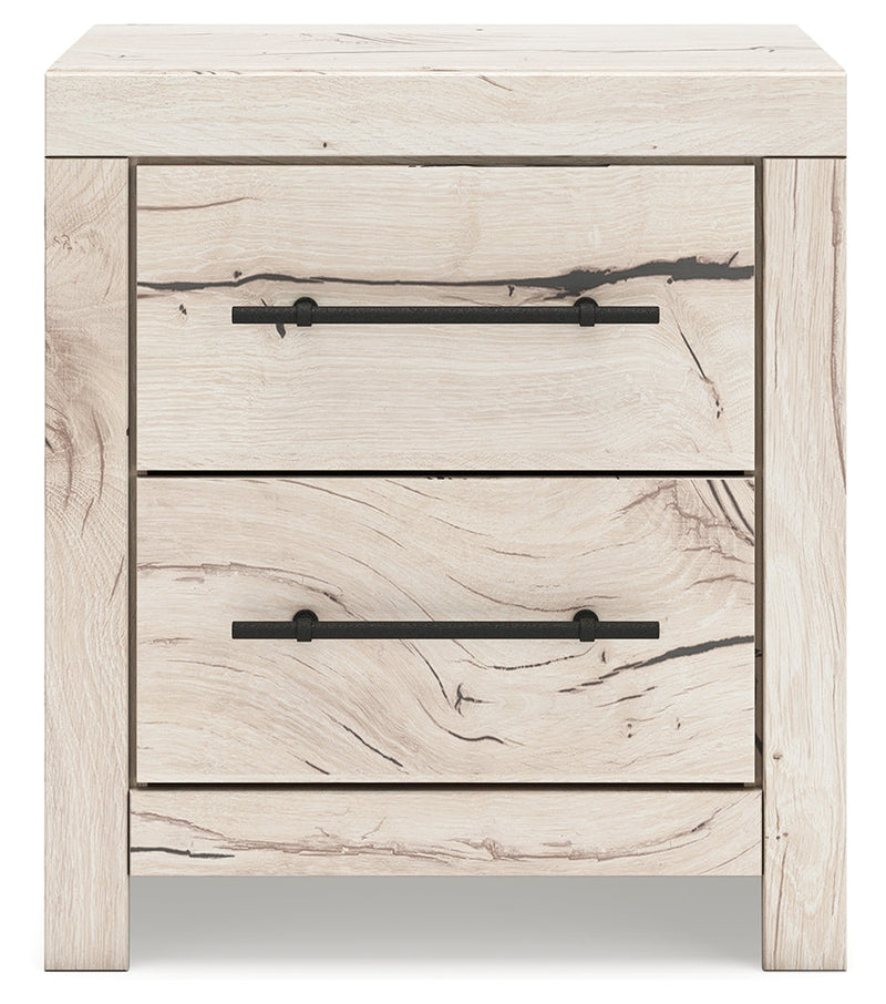 Lawroy King Panel Headboard with Mirrored Dresser and Nightstand in Light Natural from Ashley - Luna Furniture