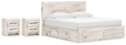 Lawroy King Panel Storage Bed and 2 Nightstands in Light Natural - PKG020211