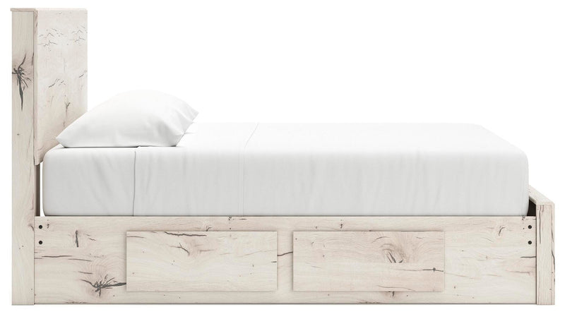 Lawroy King Panel Storage Bed and 2 Nightstands in Light Natural - PKG020211