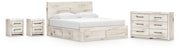 Lawroy King Panel Storage Bed, Dresser and 2 Nightstands in Light Natural - PKG020210