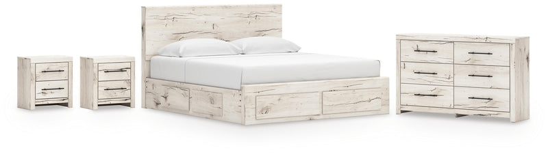 Lawroy King Panel Storage Bed, Dresser and 2 Nightstands in Light Natural - PKG020210