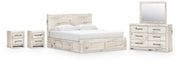 Lawroy King Panel Storage Bed, Dresser, Mirror and 2 Nightstands in Light Natural - PKG020204