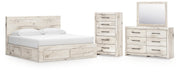 Lawroy King Panel Storage Bed, Dresser, Mirror and Chest in Light Natural - PKG020207