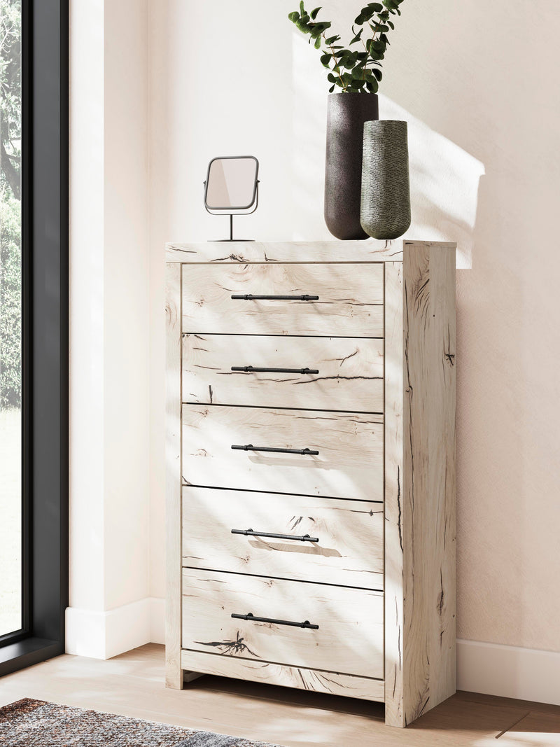 Lawroy King Panel Storage Bed, Dresser, Mirror and Chest in Light Natural - PKG020207