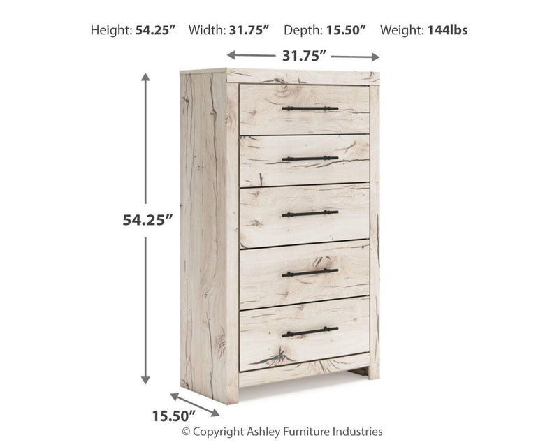 Lawroy King Panel Storage Bed, Dresser, Mirror and Chest in Light Natural - PKG020207