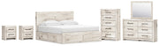 Lawroy King Panel Storage Bed, Dresser, Mirror, Chest and 2 Nightstands in Light Natural - PKG020205