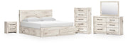 Lawroy King Panel Storage Bed, Dresser, Mirror, Chest and Nightstand in Light Natural - PKG020208