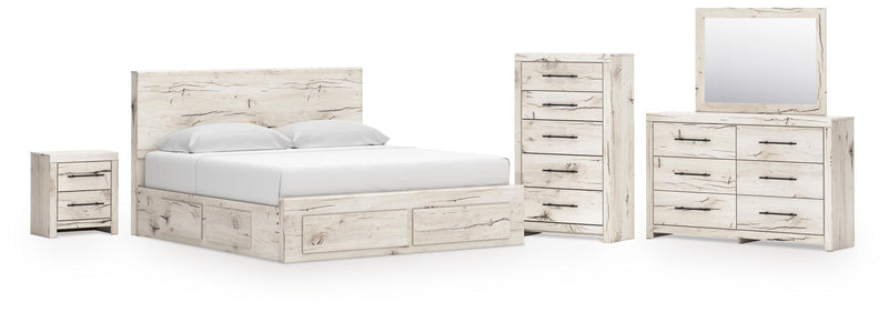 Lawroy King Panel Storage Bed, Dresser, Mirror, Chest and Nightstand in Light Natural - PKG020208