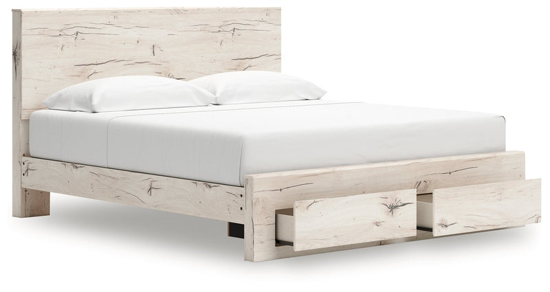 Lawroy King Panel Storage Bed with 2 Nightstands in Light Natural from Ashley - Luna Furniture