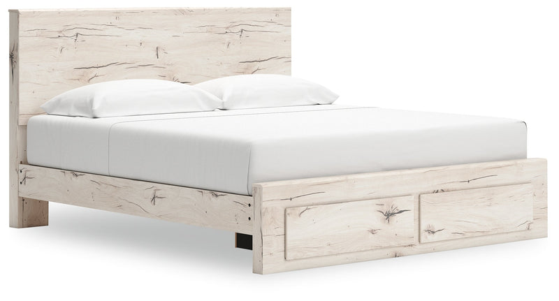 Lawroy King Panel Storage Bed with Mirrored Dresser and 2 Nightstands in Light Natural from Ashley - Luna Furniture