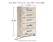 Lawroy King Panel Storage Bed with Mirrored Dresser and Chest in Light Natural from Ashley - Luna Furniture