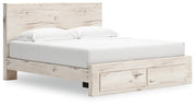 Lawroy King Panel Storage Bed with Mirrored Dresser and Nightstand in Light Natural from Ashley - Luna Furniture
