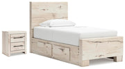 Lawroy Light Natural Twin Panel Bed with Storage and Nightstand - B2310B52