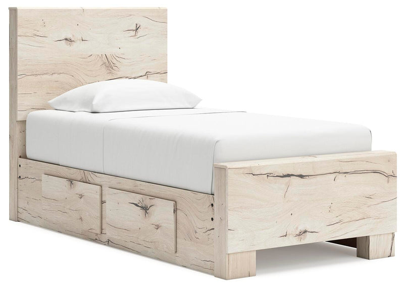 Lawroy Light Natural Twin Panel Bed with Storage and Nightstand - B2310B52