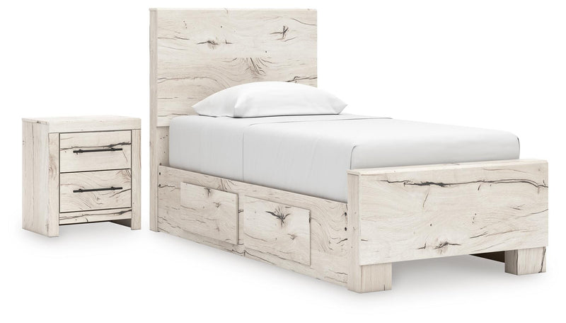 Lawroy Light Natural Twin Panel Bed with Storage and Nightstand - B2310B53
