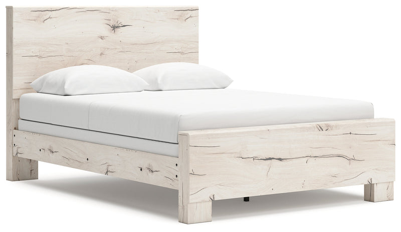 Lawroy Queen Panel Bed with Mirrored Dresser, Chest and Nightstand in Light Natural from Ashley - Luna Furniture