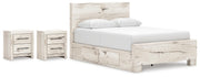 Lawroy Queen Panel Bed with Storage and 2 Nightstands in Light Natural - PKG020148