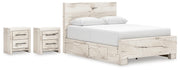 Lawroy Queen Panel Bed with Storage and 2 Nightstands in Light Natural - PKG020157