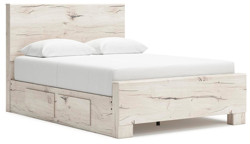 Lawroy Queen Panel Bed with Storage and Dresser in Light Natural - PKG020146