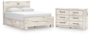 Lawroy Queen Panel Bed with Storage and Dresser in Light Natural - PKG020146