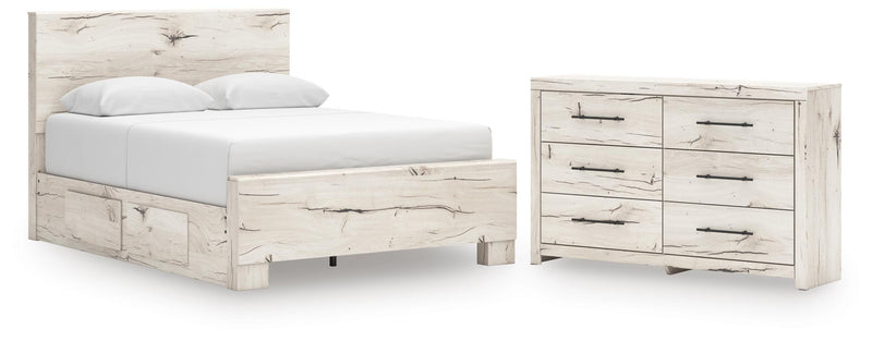 Lawroy Queen Panel Bed with Storage and Dresser in Light Natural - PKG020146