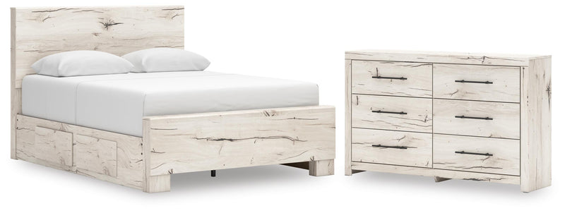 Lawroy Queen Panel Bed with Storage and Dresser in Light Natural - PKG020155