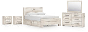 Lawroy Queen Panel Bed with Storage, Dresser, Mirror and 2 Nightstands in Light Natural - PKG020141