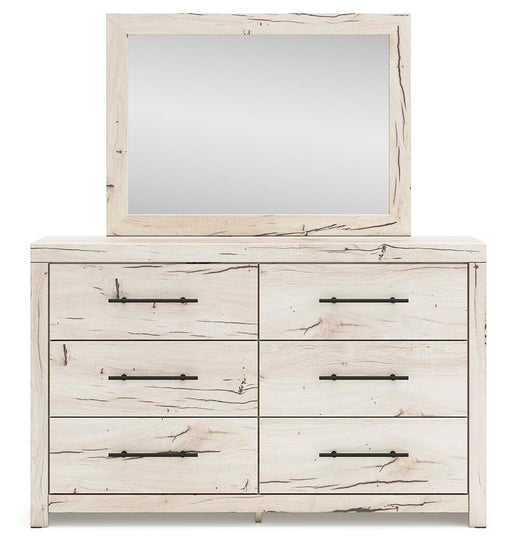 Lawroy Queen Panel Bed with Storage, Dresser, Mirror and 2 Nightstands in Light Natural - PKG020150