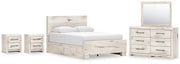 Lawroy Queen Panel Bed with Storage, Dresser, Mirror and 2 Nightstands in Light Natural - PKG020150