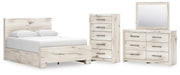Lawroy Queen Panel Bed with Storage, Dresser, Mirror and Chest in Light Natural - PKG020153