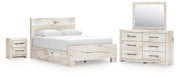 Lawroy Queen Panel Bed with Storage, Dresser, Mirror and Nightstand in Light Natural - PKG020143
