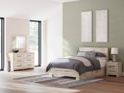 Lawroy Queen Panel Bed with Storage, Dresser, Mirror and Nightstand in Light Natural - PKG020143