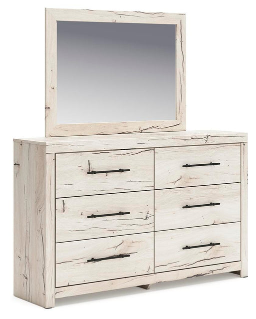 Lawroy Queen Panel Bed with Storage, Dresser, Mirror and Nightstand in Light Natural - PKG020152