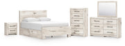 Lawroy Queen Panel Bed with Storage, Dresser, Mirror, Chest and Nightstand in Light Natural - PKG020145