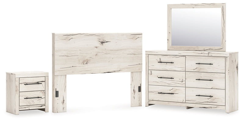 Lawroy Queen Panel Headboard with Mirrored Dresser and Nightstand in Light Natural from Ashley - Luna Furniture
