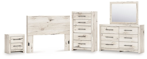 Lawroy Queen Panel Headboard with Mirrored Dresser, Chest and Nightstand in Light Natural from Ashley - Luna Furniture