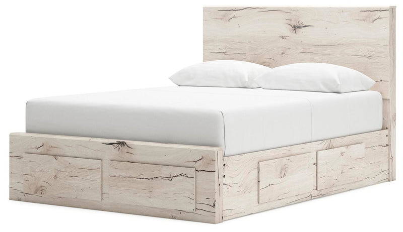 Lawroy Queen Panel Storage Bed and 2 Nightstands in Light Natural - PKG020166