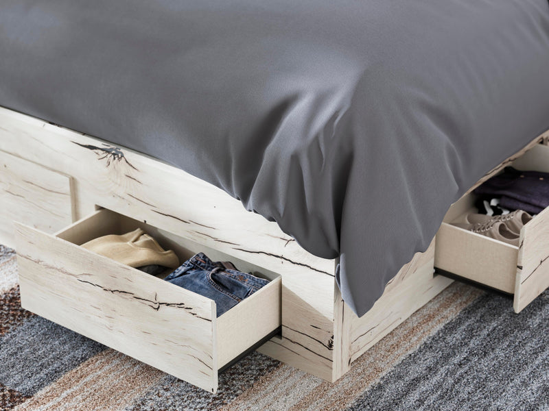 Lawroy Queen Panel Storage Bed and 2 Nightstands in Light Natural - PKG020166