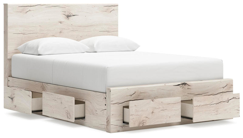 Lawroy Queen Panel Storage Bed and 2 Nightstands in Light Natural - PKG020166