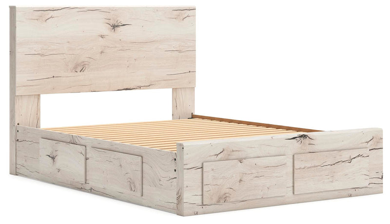 Lawroy Queen Panel Storage Bed and 2 Nightstands in Light Natural - PKG020166