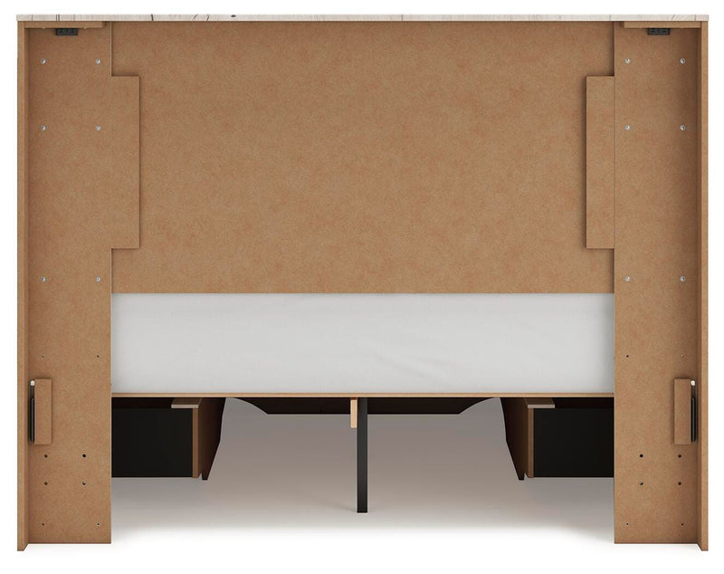 Lawroy Queen Panel Storage Bed and 2 Nightstands in Light Natural - PKG020166