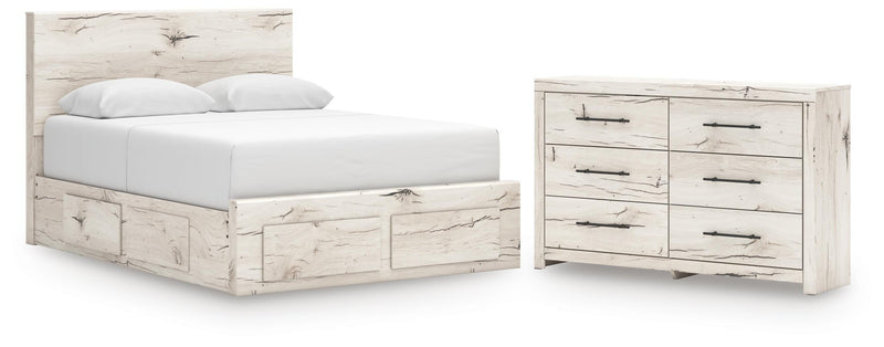 Lawroy Queen Panel Storage Bed and Dresser in Light Natural - PKG020164