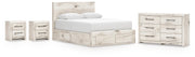 Lawroy Queen Panel Storage Bed, Dresser and 2 Nightstands in Light Natural - PKG020165