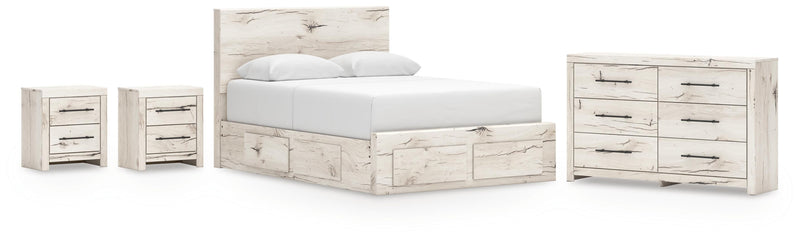 Lawroy Queen Panel Storage Bed, Dresser and 2 Nightstands in Light Natural - PKG020165