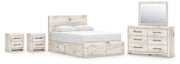 Lawroy Queen Panel Storage Bed, Dresser, Mirror and 2 Nightstands in Light Natural - PKG020159