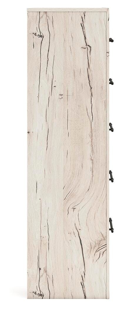 Lawroy Queen Panel Storage Bed, Dresser, Mirror and Chest in Light Natural - PKG020162