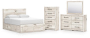 Lawroy Queen Panel Storage Bed, Dresser, Mirror and Chest in Light Natural - PKG020162
